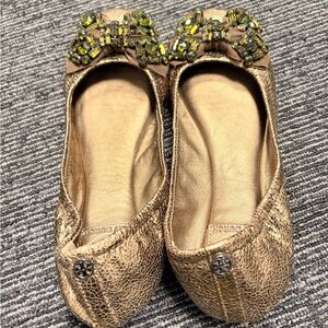 Tory Burch Metallic Gold Flats with Embellishments